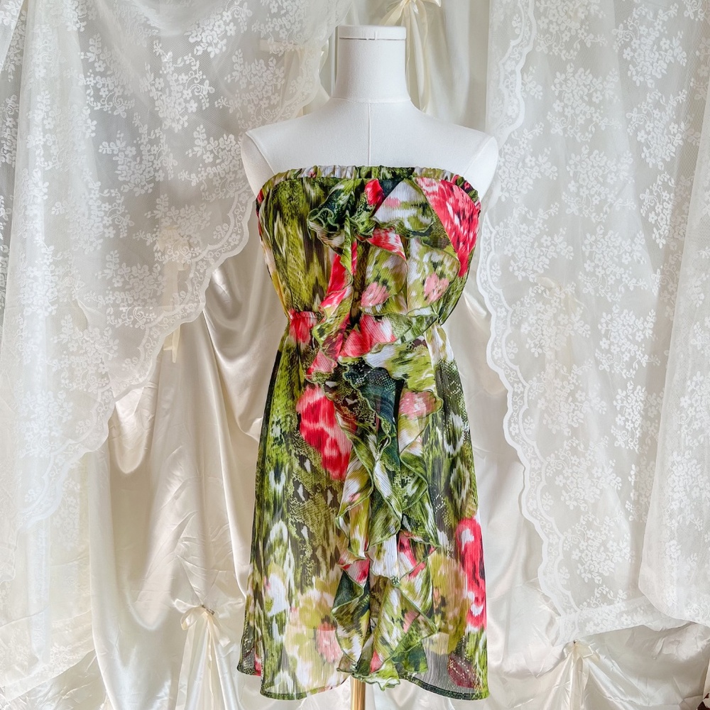 Green and Pink Jungle Floral Dress